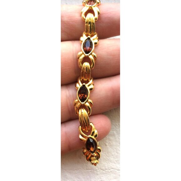 Vintage Joan Rivers Bracelet, Brown Crystal Gold Tone - Picture 2 of 7
